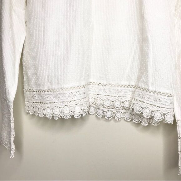 Zara Sz L White textured fabric lace trim blouse - Picture 6 of 6